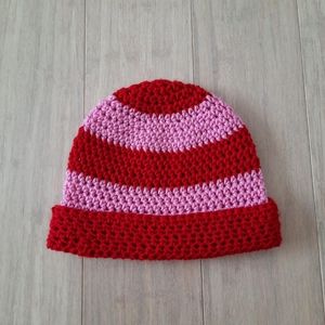Crochet Pink & Red Striped Beanie